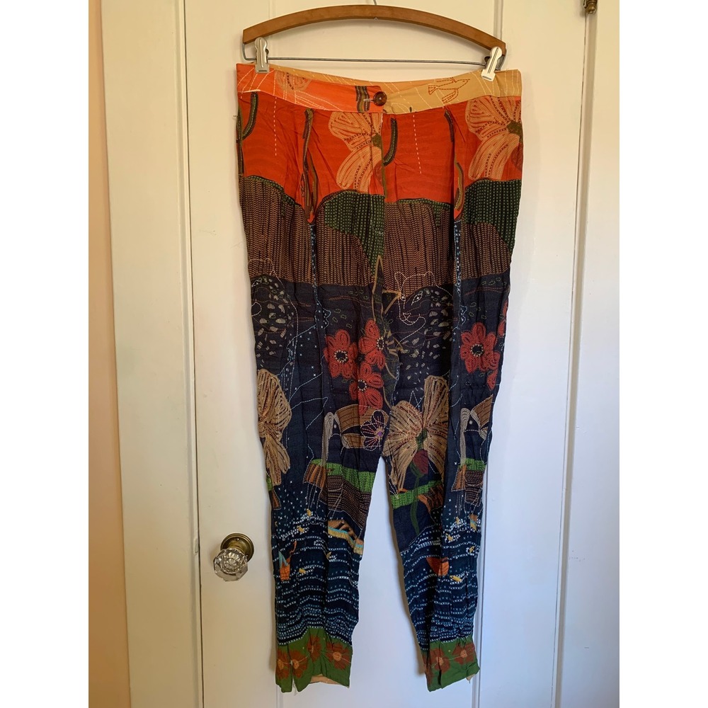 Mabruk Tropical Floral Graphic Print Toucan Leopard Ankle Zip Tapered Pants XL